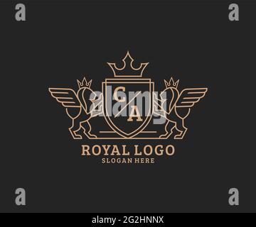 LETTRE CA Lion Royal Luxury Heraldic, Crest logo template dans l'art vectoriel pour restaurant, Royalty, Boutique, café, Hôtel, Héraldique, bijoux, mode et Illustration de Vecteur