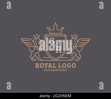 GR Letter Lion Royal Luxury Heraldic, Crest logo template dans l'art vectoriel pour restaurant, Royalty, Boutique, café, Hôtel, Héraldique, bijoux, mode et Illustration de Vecteur