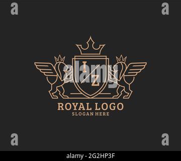 LETTRE D'OR Lion Royal Luxury Heraldic, Crest logo template dans l'art vectoriel pour restaurant, Royalty, Boutique, café, Hôtel, Héraldique, bijoux, mode et Illustration de Vecteur