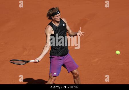 Paris, France. 11 juin 2021. Alexander Sascha Zverev d'Allemagne au 13 jour de Roland-Garros 2021, French Open 2021, un tournoi de tennis Grand Slam le 11 juin 2021 au stade Roland-Garros à Paris, France - photo Jean Catuffe/DPPI crédit: DPPI Media/Alay Live News Banque D'Images