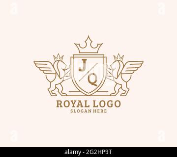 JQ lettre Lion Royal Luxury Heraldic, Crest logo template dans l'art vectoriel pour restaurant, Royalty, Boutique, café, Hôtel, Héraldique, bijoux, mode et Illustration de Vecteur