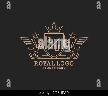 Lettre LU Lion Royal Luxury Heraldic, Crest logo template dans l'art vectoriel pour restaurant, Royalty, Boutique, café, Hôtel, Héraldique, bijoux, mode et Illustration de Vecteur