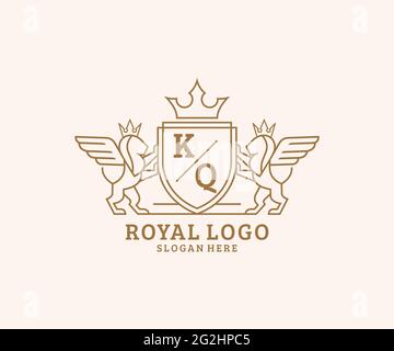 KQ lettre Lion Royal Luxury Heraldic, Crest logo template dans l'art vectoriel pour restaurant, Royalty, Boutique, café, Hôtel, Héraldique, bijoux, mode et Illustration de Vecteur