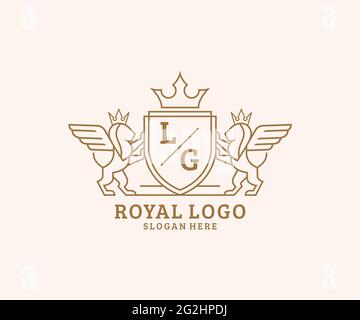 LG Letter Lion Royal Luxury Heraldic, Crest logo template dans l'art vectoriel pour restaurant, Royalty, Boutique, café, Hôtel, Héraldique, bijoux, mode et Illustration de Vecteur