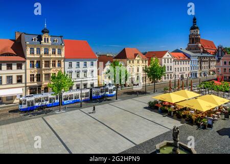 Le Cottbus Altmarkt forme un ensemble impressionnant en raison de sa cohésion et de son uniformité relative Banque D'Images