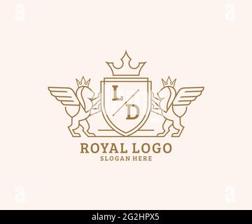 LD Letter Lion Royal Luxury Heraldic, Crest logo template dans l'art vectoriel pour restaurant, Royalty, Boutique, café, Hôtel, Héraldique, bijoux, mode et Illustration de Vecteur