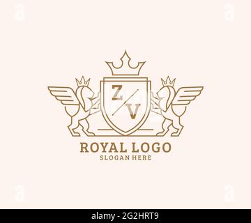 ZV Letter Lion Royal Luxury Heraldic, Crest logo template dans l'art vectoriel pour le restaurant, Royalty, Boutique, café, Hôtel, Héraldique, bijoux, mode et Illustration de Vecteur