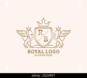 RB lettre Lion Royal Luxury Heraldic, Crest logo template dans l'art vectoriel pour restaurant, Royalty, Boutique, café, Hôtel, Héraldique, bijoux, mode et Illustration de Vecteur