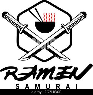 Ramen samouraï japon logo design modèle vectoriel Illustration de Vecteur