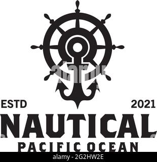 Logo nautique avec modèle vectoriel d'icône de navigation et d'ancrage Illustration de Vecteur