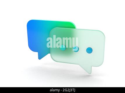 Les messages à bulles sont verts et bleus. Chat. Isolé sur fond blanc. rendu 3d. Banque D'Images