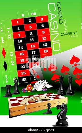 Éléments de Casino avec des images d'échecs et de domino. illustration vectorielle 3d Illustration de Vecteur