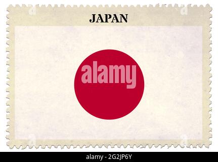 Drapeau japonais timbre-poste isolé sur fond blanc avec chemin d'écrêtage Banque D'Images