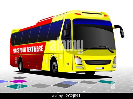 Bus rouge-jaune sur la route. Coach. Illustration 3d vectorielle Illustration de Vecteur