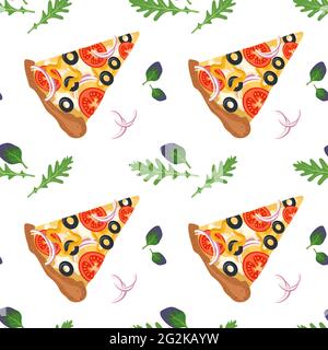 Motif brillant sans couture avec tranches de pizza Illustration de Vecteur