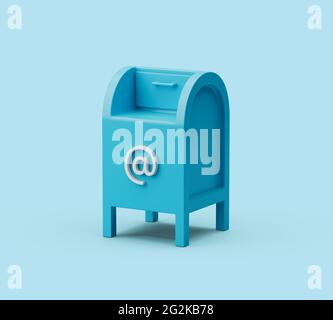 Simple icône de boîte postale rendu d'illustration 3d sur fond bleu pastel. Ombres douces Banque D'Images