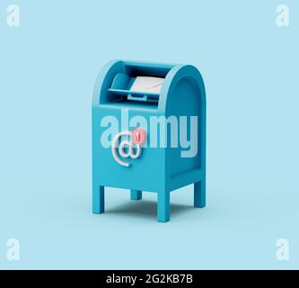 Simple icône de boîte postale rendu d'illustration 3d sur fond bleu pastel. Ombres douces Banque D'Images