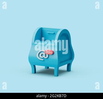 Simple icône de boîte postale rendu d'illustration 3d sur fond bleu pastel. Ombres douces Banque D'Images