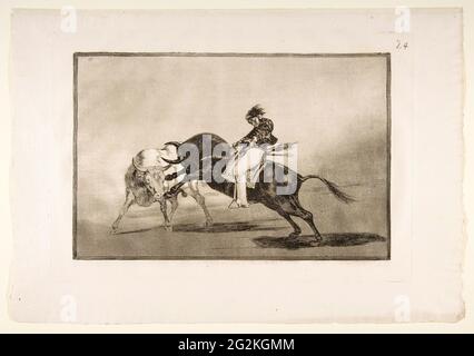 Francisco de Goya - le même Ceballos monté sur un autre Bull casse des lances courtes dans le Ring à Madrid plaque 24 de la Tauromaquia Banque D'Images