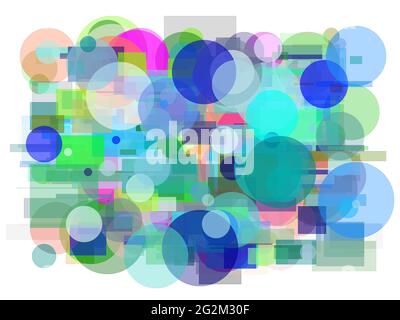 Illustration minimaliste abstraite avec cercles et rectangles sur fond blanc Banque D'Images