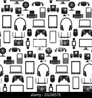 Motif noir et blanc transparent des périphériques et gadgets numériques. Illustration de Vecteur