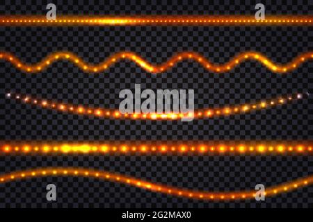 Guirlande LUMINEUSE À LED avec effet néon, avec jeu de lumières à paillettes, bandes et ondulations lumineuses, bandes isolées sur fond transparent. V Illustration de Vecteur