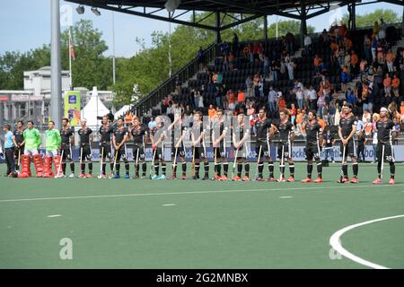 AMSTELVEEN, PAYS-BAS - JUIN 12 : l'équipe nationale allemande de hockey lors du championnat européen de hockey les hommes se disputeront entre l'Allemagne et les pays-Bas au Wagener Stadion le 12 juin 2021 à Amstelveen, pays-Bas (photo de Gerrit van Keulen/Orange Pictures) Banque D'Images