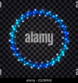 CADRE rond À LED avec néon bleu. Bordure lumineuse brillante avec effet de lumière et de diode. Cercle décoratif sur fond transparent foncé Illustration de Vecteur