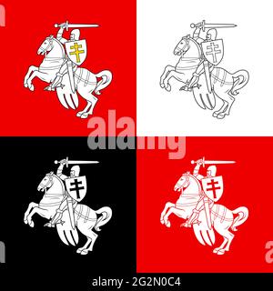 Variantes d'images d'un cavalier sur un cheval des armoiries de la République du Bélarus en 1991 - 1994. Illustration vectorielle. Illustration de Vecteur