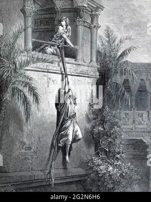 Gustave doré - Évadez-vous David par la fenêtre 1866 Banque D'Images