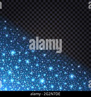 Paillettes bleues et stardust lumineux sur fond sombre. Parcs de Noël étincelants avec effet de lumière brillant, dos décoratif de luxe Illustration de Vecteur