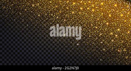 Fond doré scintillant avec des flamettes volantes lumineuses et de la poudre de stardust brillante. Effet de lumière doré sur fond sombre transparent pour Christma Illustration de Vecteur
