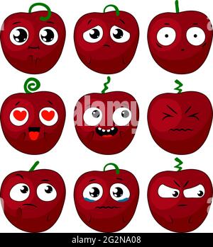Ensemble d'émotions de cerise. Personnage de dessin animé emoji. Autocollants émoticônes avec des émotions différentes Illustration de Vecteur