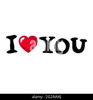 Je vous aime l'inscription vectorielle dessinée à la main avec un coeur. Saint-Valentin Illustration de Vecteur