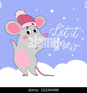 Jolie souris dans un chapeau. Illustration de la nouvelle année. Laissez-le s'neige Illustration de Vecteur