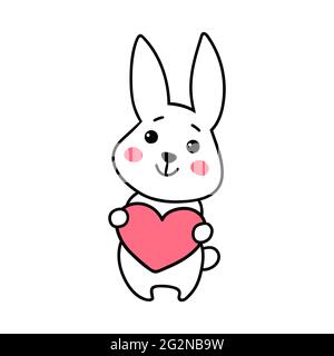 Joli lapin avec un coeur. Lapin blanc. Lapin de Pâques. Illustration vectorielle Illustration de Vecteur