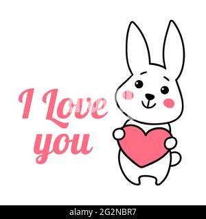 Joli lapin avec un coeur. Lapin blanc. Je t'aime. Saint Valentin, illustration vectorielle Illustration de Vecteur