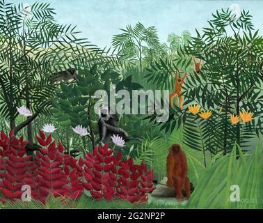 Henri Rousseau alias le Douanier Rousseau - Forêt tropicale avec les Monkeys Banque D'Images