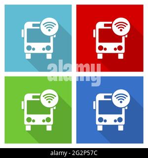 Bus avec icône de vecteur wifi, ensemble de symboles de conception plate dans eps 10 pour le webdesign et les applications mobiles Illustration de Vecteur