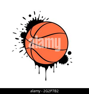Ballon de basket-ball au motif grunge avec éclaboussures et gouttes de peinture. Illustration vectorielle Illustration de Vecteur
