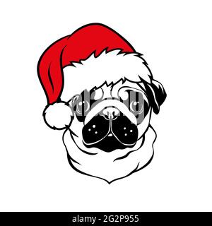 Joli petit chapeau de père Noël rouge. Portrait de chien de Noël. Illustration vectorielle. Illustration de Vecteur