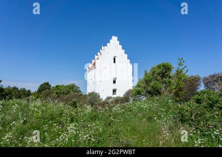 Vue sur l'église Der Tilsandede Kirke près de Skagen enfouie dans les dunes de sable et la végétation Banque D'Images