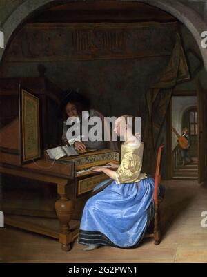 Jan Steen - une jeune femme jouant un clavecin à un jeune homme Banque D'Images