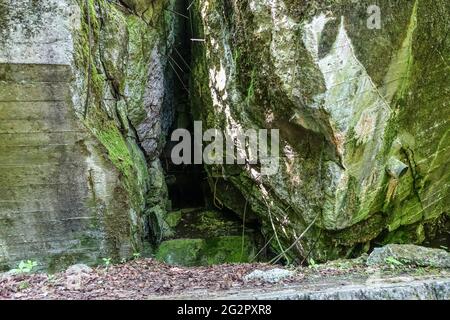 Gierlz, Pologne 2, juin 2021 personnes visitant l'époque de la Seconde Guerre mondiale Adolf Hitler les quartiers cachés dans une forêt près de Gierlz, Pologne, sont vus le 3 juin 2021 r Wolf's Lair (ger. Wolfsschanze) des ruines du quartier général d'Adolf Hilter était une ville cachée dans les bois composée de 200 bâtiments : abris, casernes, 2 aéroports, une centrale électrique, une gare ferroviaire, Climatiseurs, approvisionnement en eau, centrales thermiques et deux téléimprimeurs crédit: Vadim Pacajev/Alamy Live News Banque D'Images