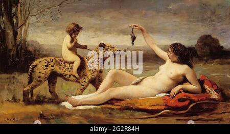 Jean-Baptiste-Camille Corot - Bacchante avec Panther 1860 Banque D'Images