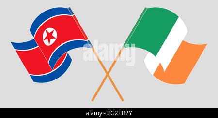 Barré et agité des drapeaux de la Corée du Nord et de l'Irlande. Illustration vectorielle Illustration de Vecteur