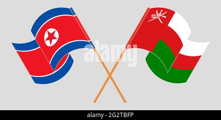 Barré et agité des drapeaux de la Corée du Nord et d'Oman. Illustration vectorielle Illustration de Vecteur