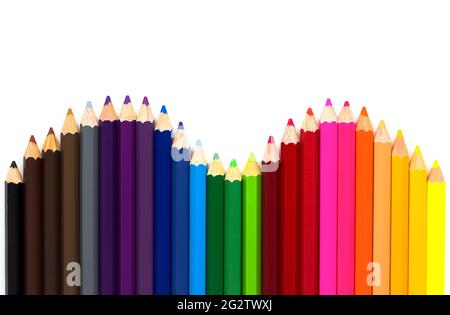 Crayons de couleur isolés sur fond blanc avec espace de copie.gros plan,vue de dessus Banque D'Images