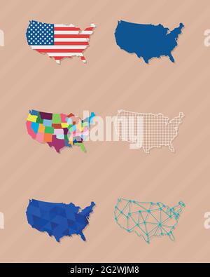 Ensemble d'icônes de cartes de pays des États-Unis Illustration de Vecteur