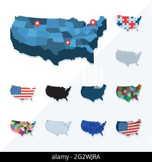 Cartes de pays des États-Unis définies en arrière-plan Illustration de Vecteur